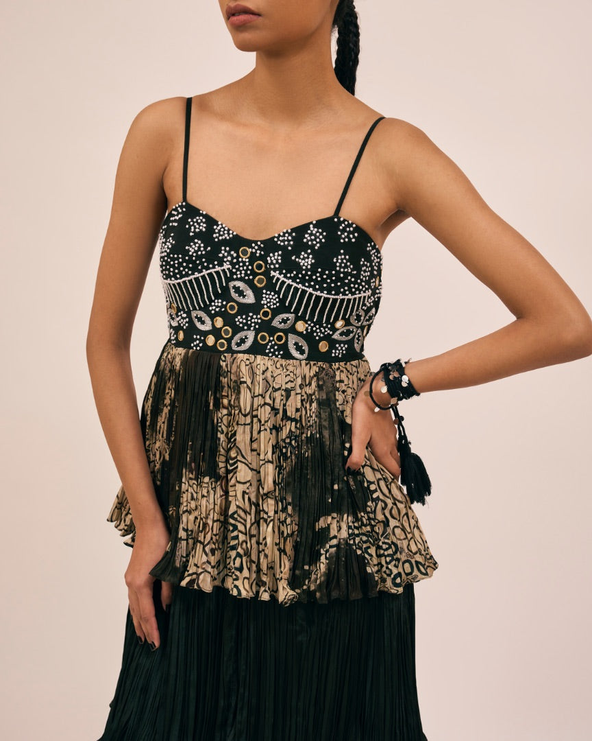 black silk tiered dress | maxi dress \ embroidery
