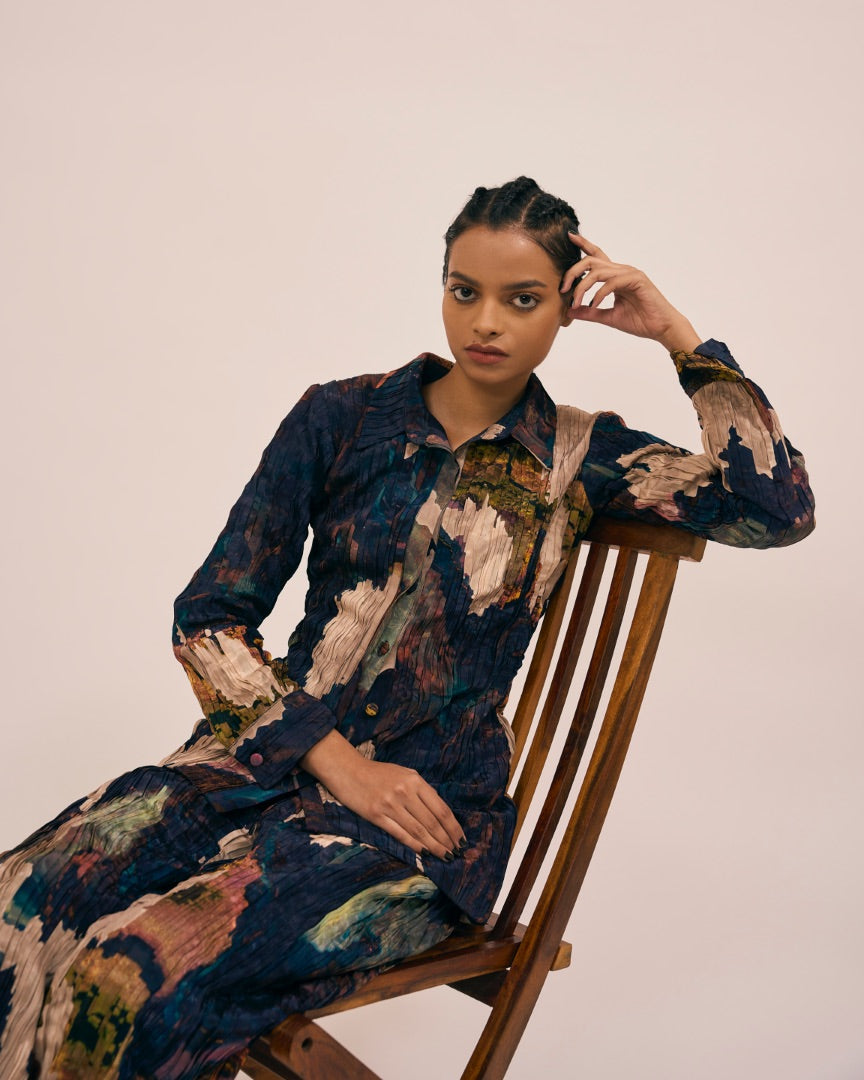 multicoloured co-ord set | silk | printed | modest