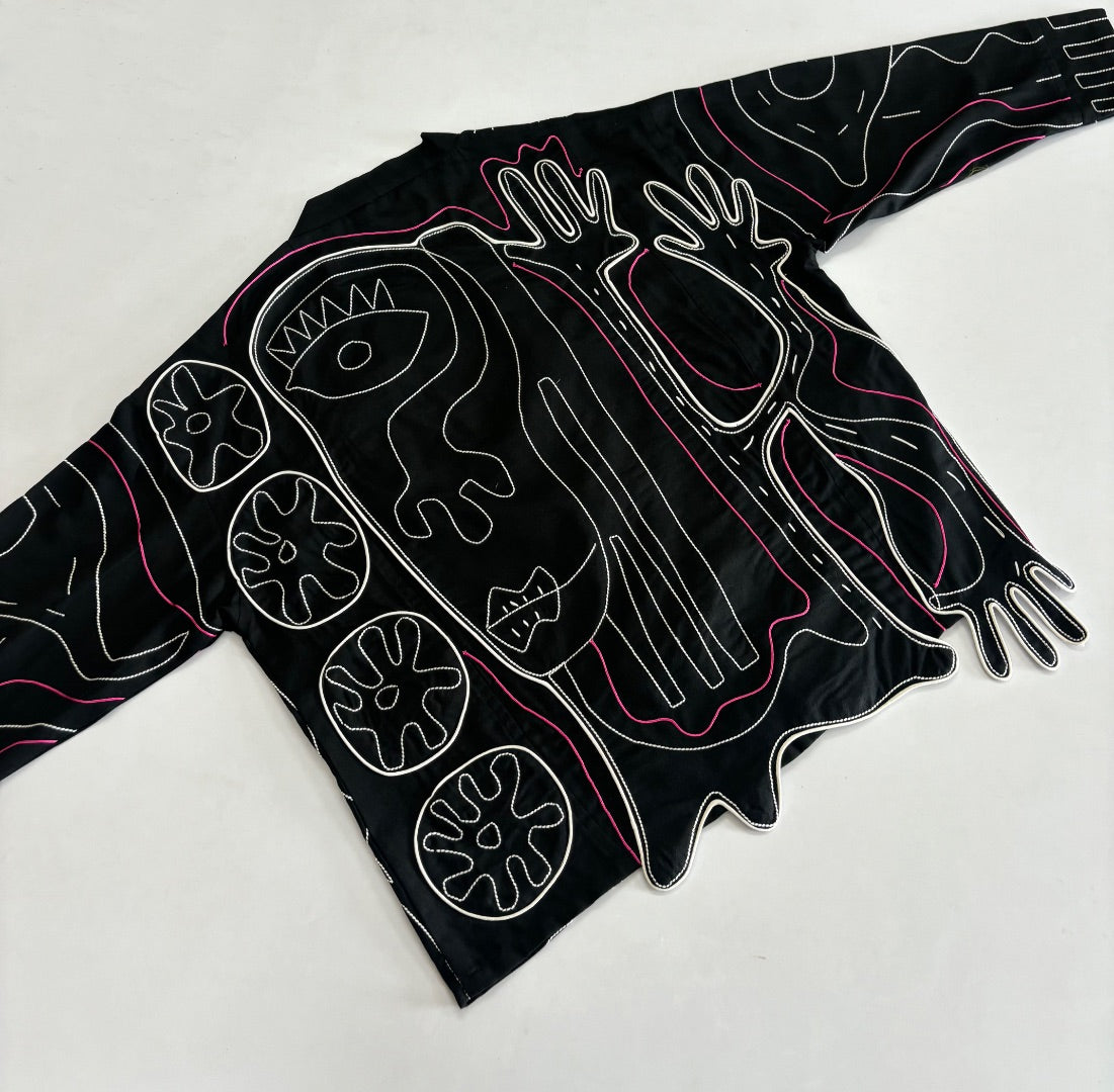 relaxed-fit kimono jacket with cotton thread embroidery