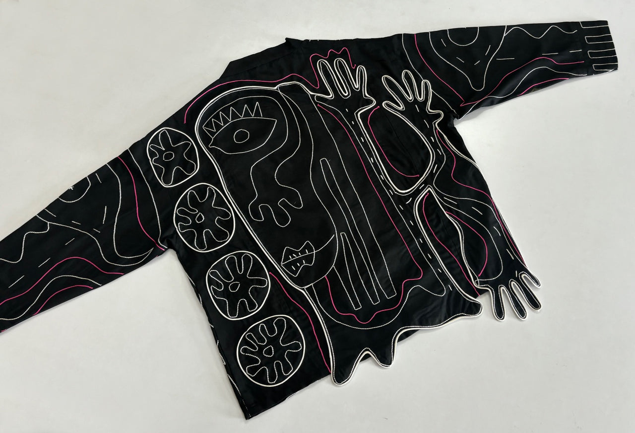relaxed-fit kimono jacket with cotton thread embroidery