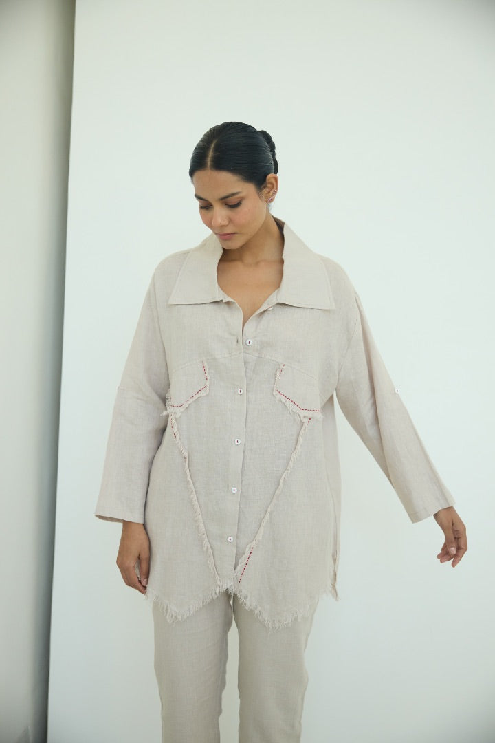 Beige Muffu Fringes Shirt