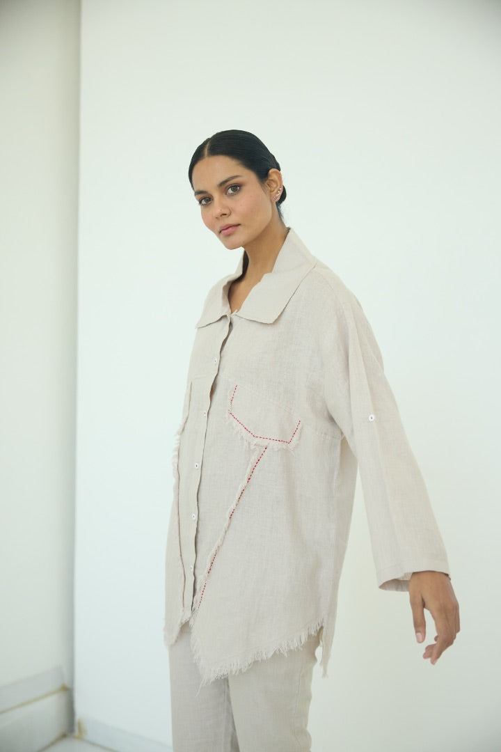 Beige Muffu Fringes Shirt