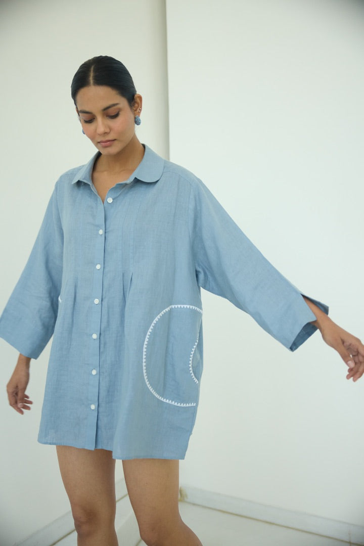 Blue Sari Embroidered Shirt