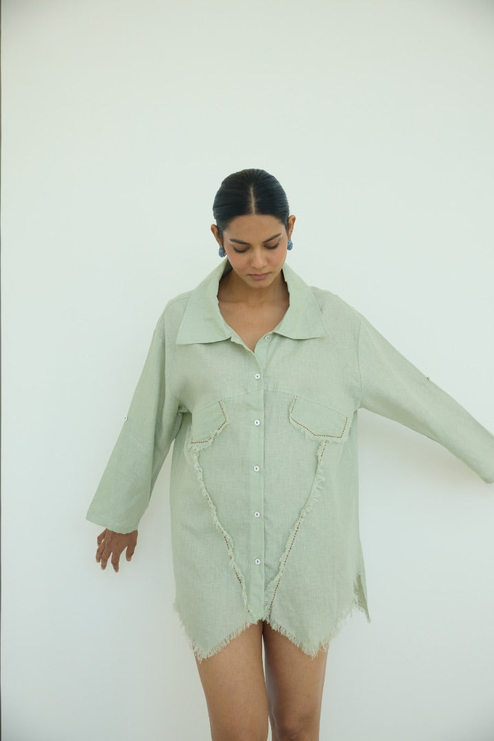 Sage Green Muffu Fringes Shirt