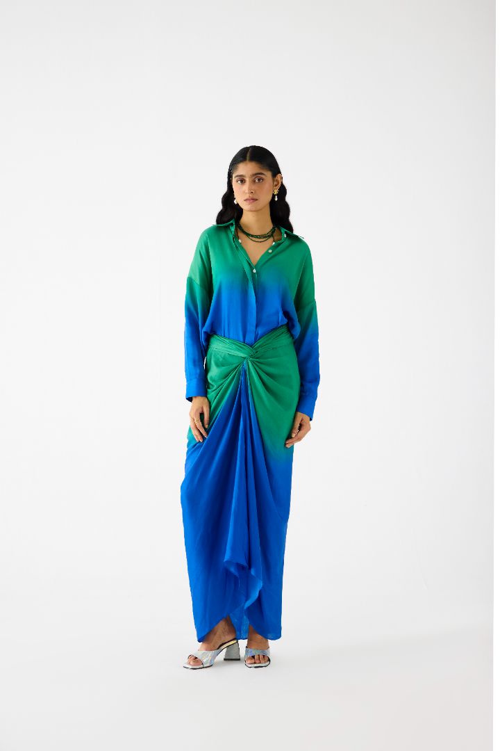 Emerald Green Draped Shirt Dress