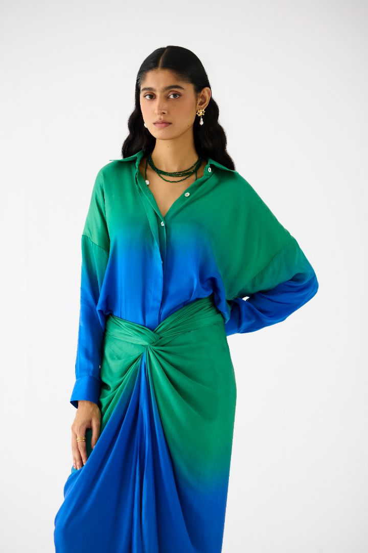 Emerald Green Draped Shirt Dress