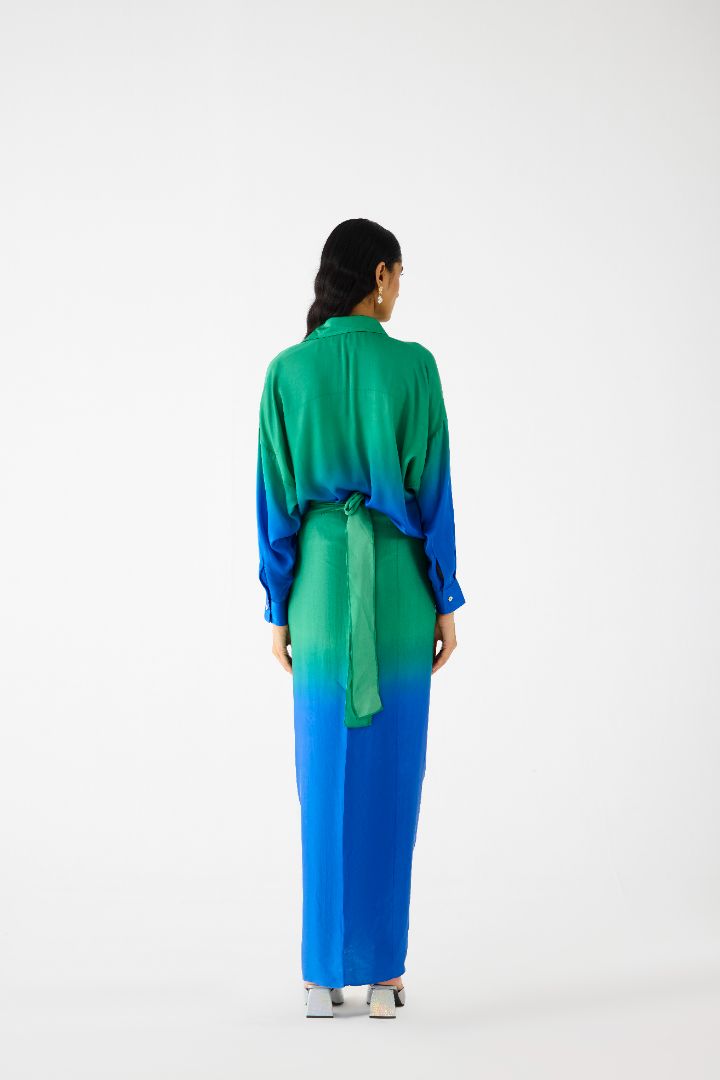 Emerald Green Draped Shirt Dress
