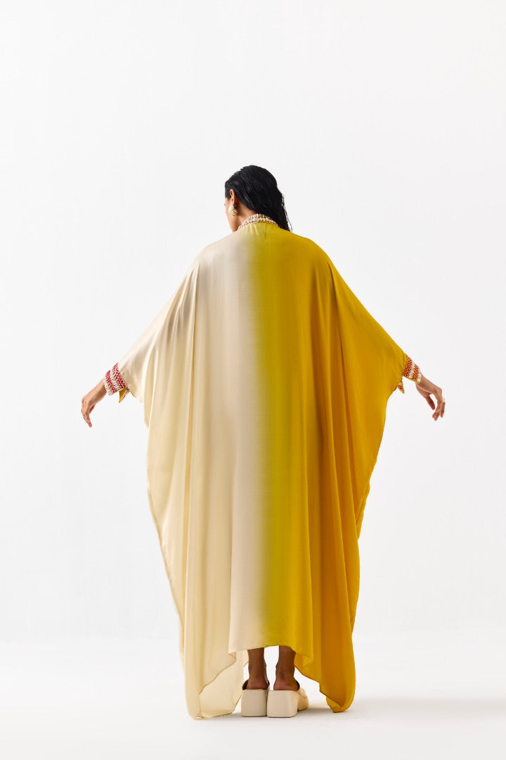 Yellow and Beige High Tide Kimono Kaftan | Vegan Silk | Modest Fashion