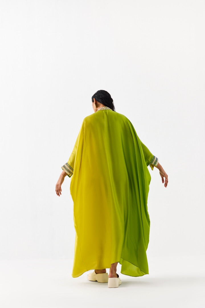 Green and Yellow High Tide Kimono Kaftan | Vegan Silk | Modest Fashion