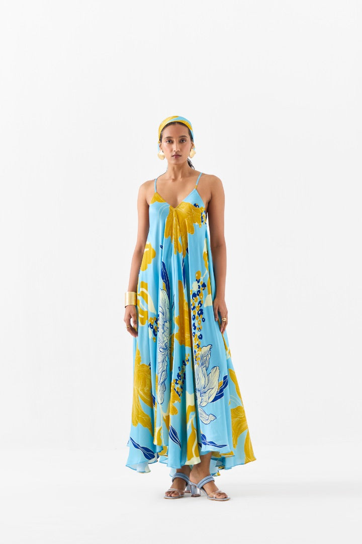 Blue Rose Strappy Dress \ printed | silk | summer | beach | resort 