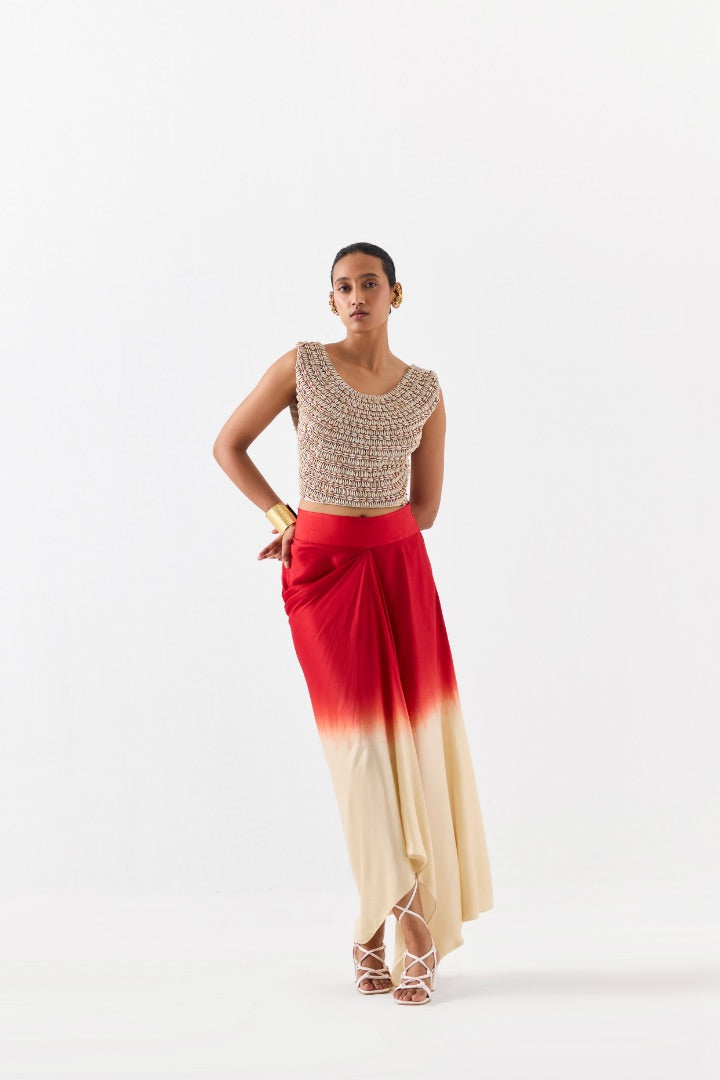 Blouse & Skirt Co-ord Set | embroidered | red | party wear | silk