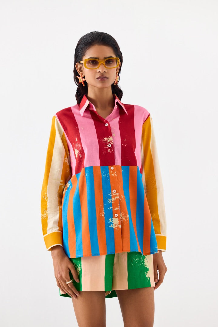 Long Beach Shirt and Shorts Co-ord Set \ summer | multicoloured | cotton