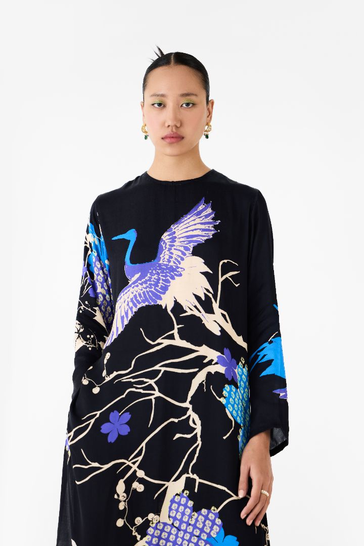 Black Crane Long Top and Pants Co-ord Set