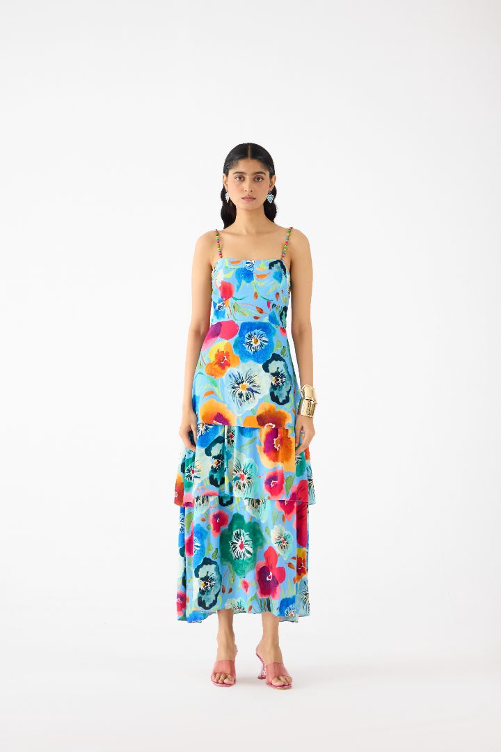 Blue Printed Parfait Bustier Dress 