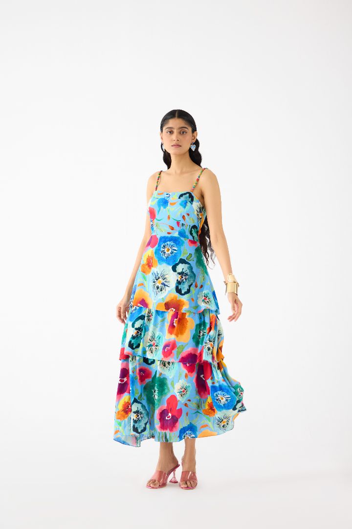 Blue Printed Parfait Bustier Dress 
