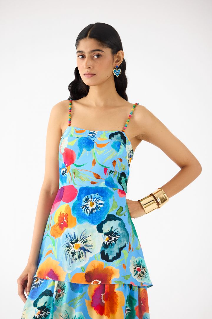 Blue Printed Parfait Bustier Dress 