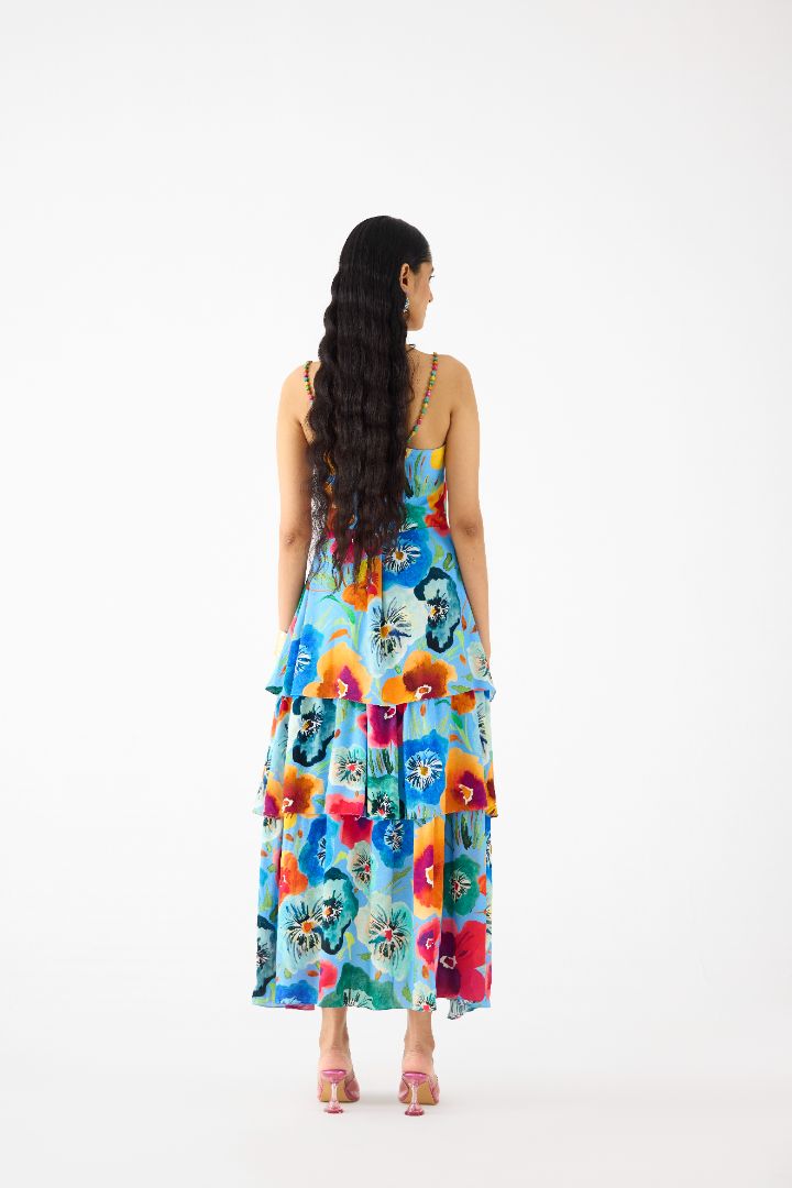 Blue Printed Parfait Bustier Dress 