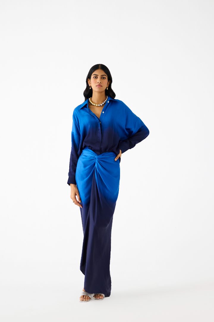 Royal Blue Draped Shirt Dress