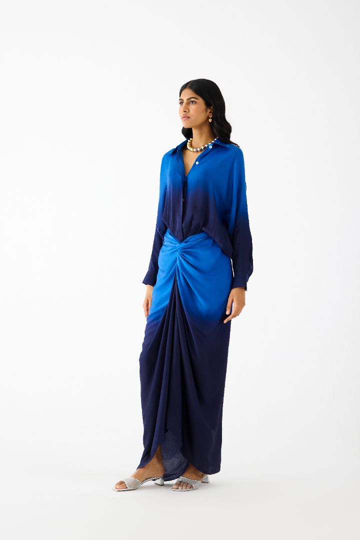 Royal Blue Draped Shirt Dress