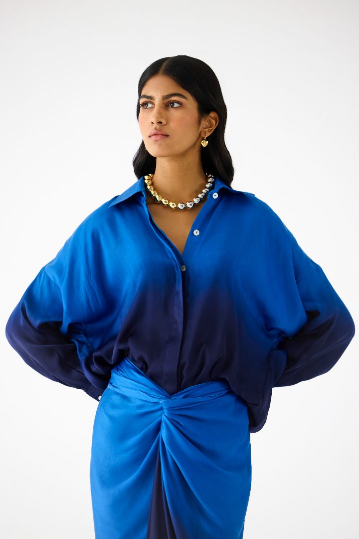 Royal Blue Draped Shirt Dress