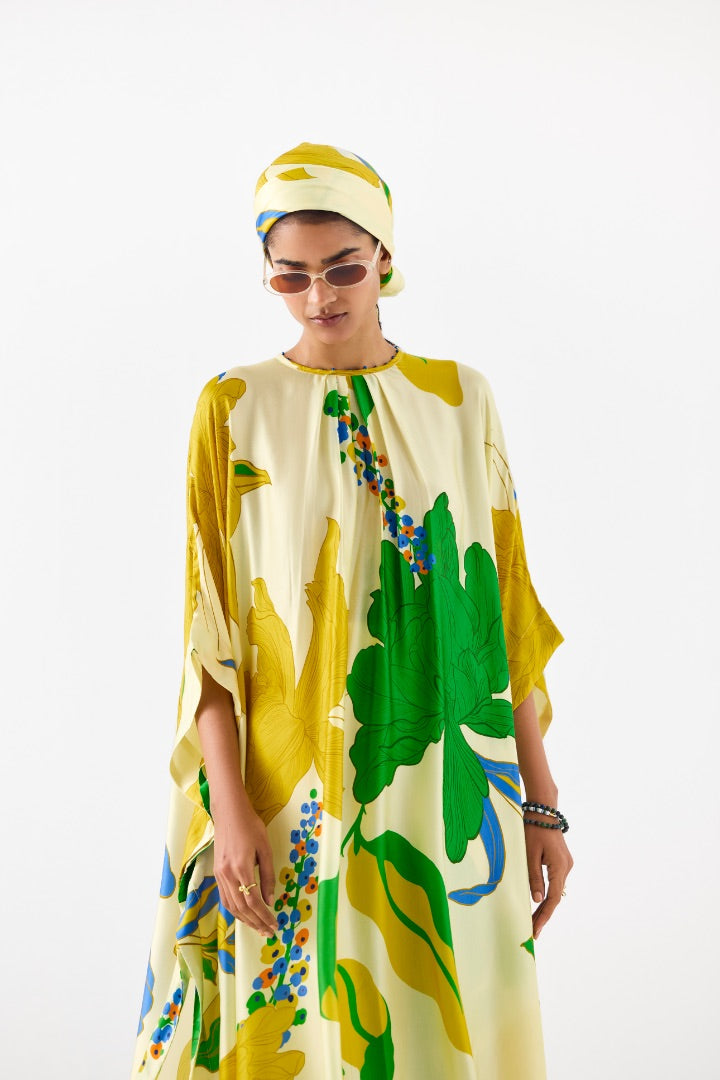 Yellow Rose Printed Kimono And Pants | Silk | Summer \ travel | resort 