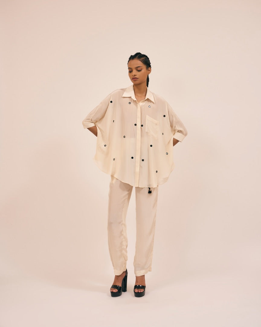 beige coord set |  mirror work | silk
