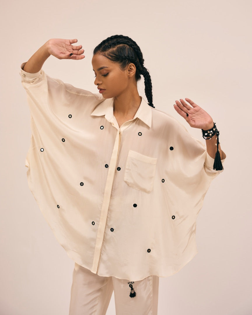 beige coord set |  mirror work | silk