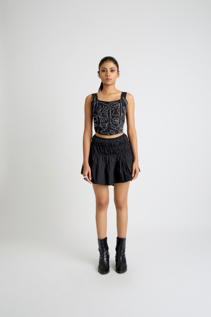 black corset | denim | embroidered | streetwear