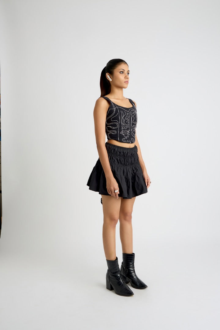 black corset | denim | embroidered | streetwear