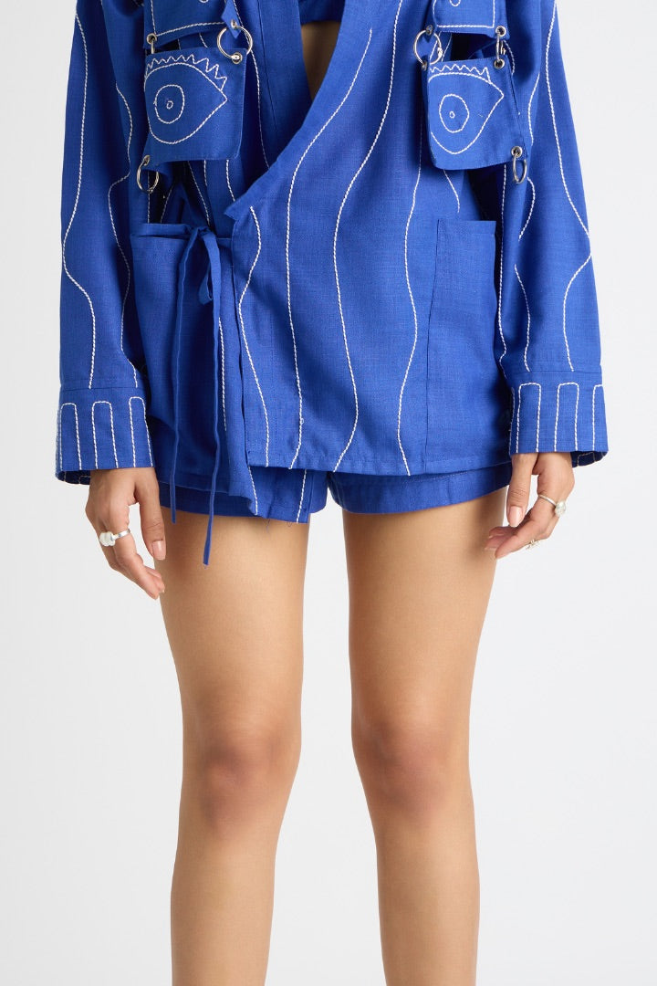 blue kimono jacket with embroidery