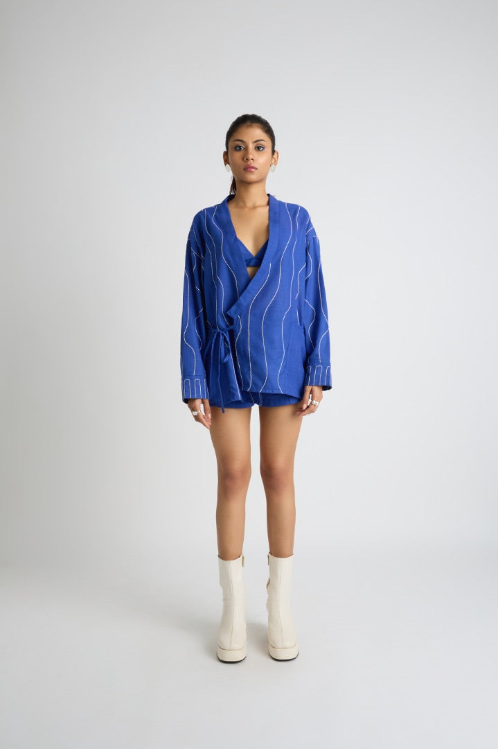 blue kimono jacket with embroidery