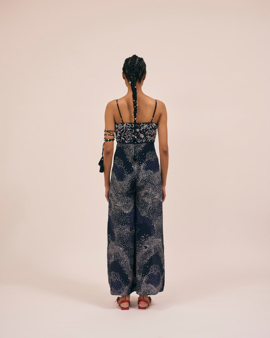 printed & embroidered jumpsuit | strappy | silk | flowy