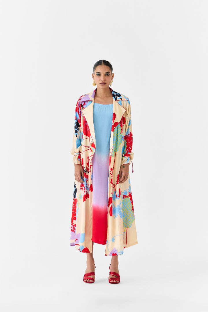 Cream Ikigai Trench Coat with Slip Dress