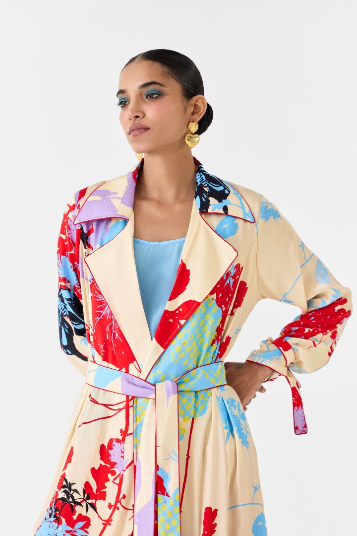 Cream Ikigai Trench Coat with Slip Dress top