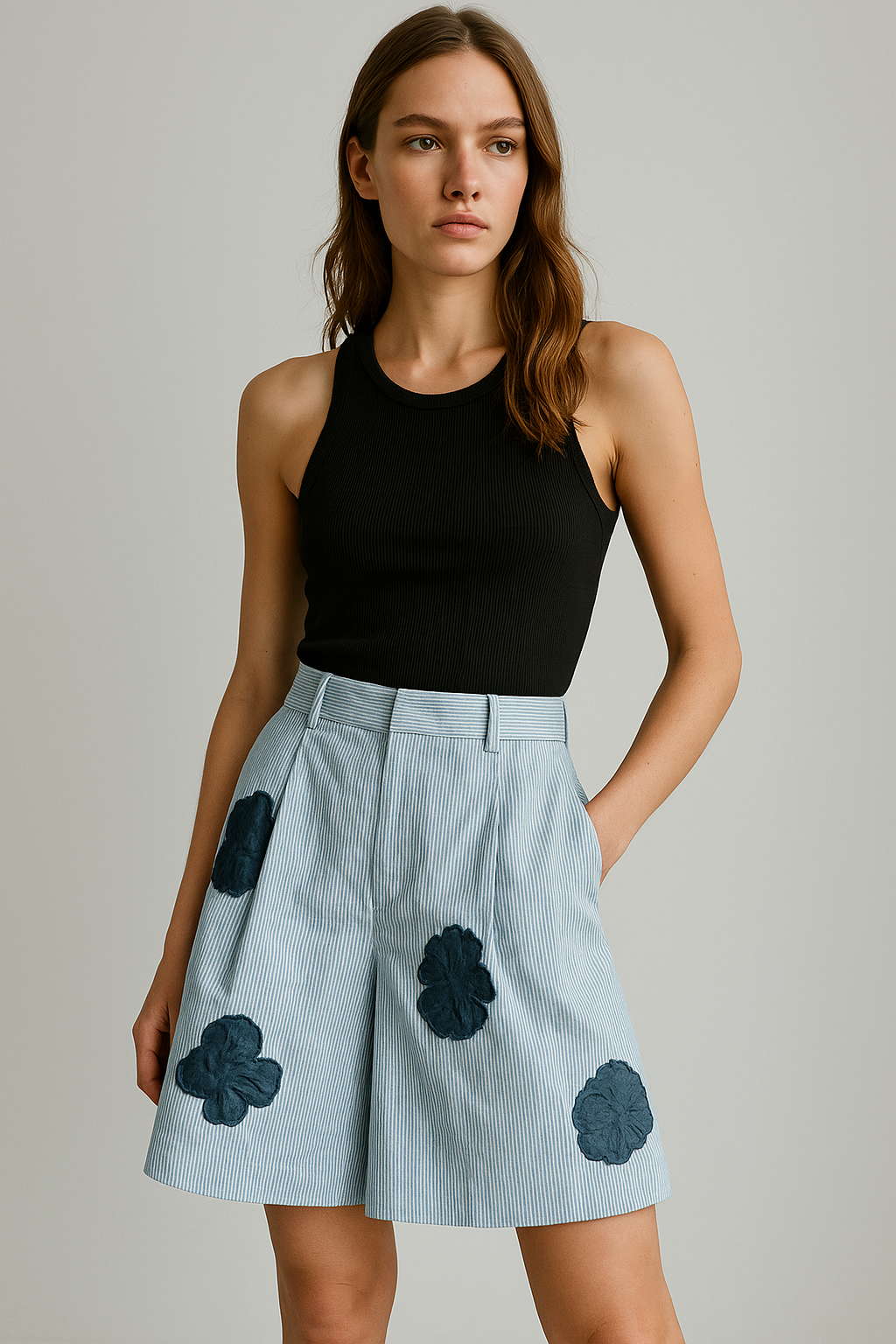 Blue Striped Bermuda Shorts