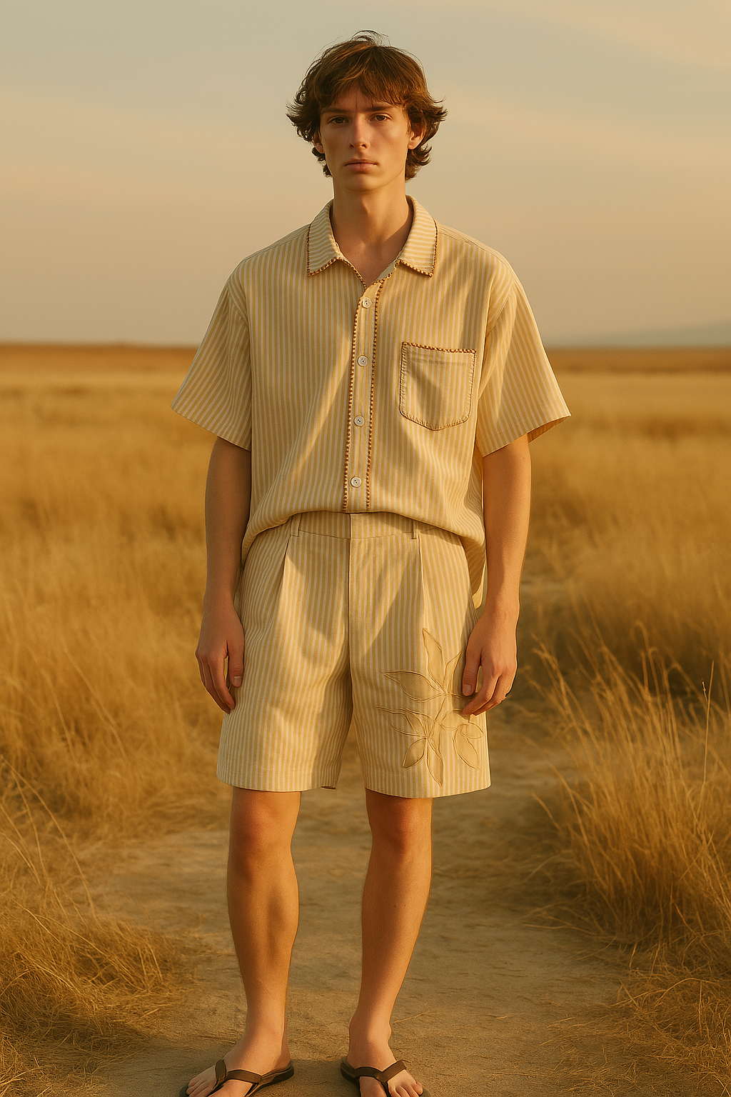 Beige Relaxed Striped Cotton Shirt