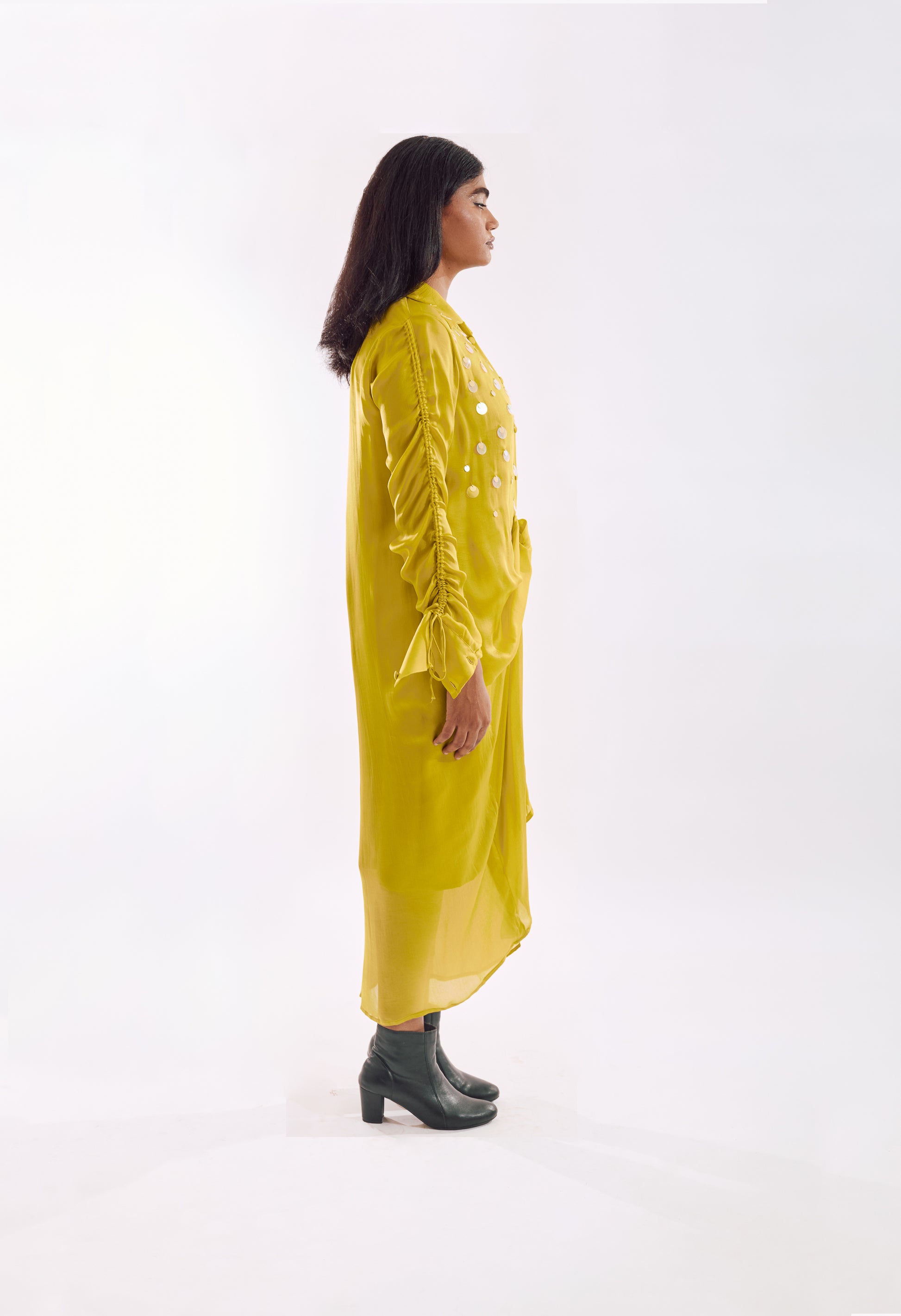 Draped_Sequin_Dress_-_Lime_yellow side