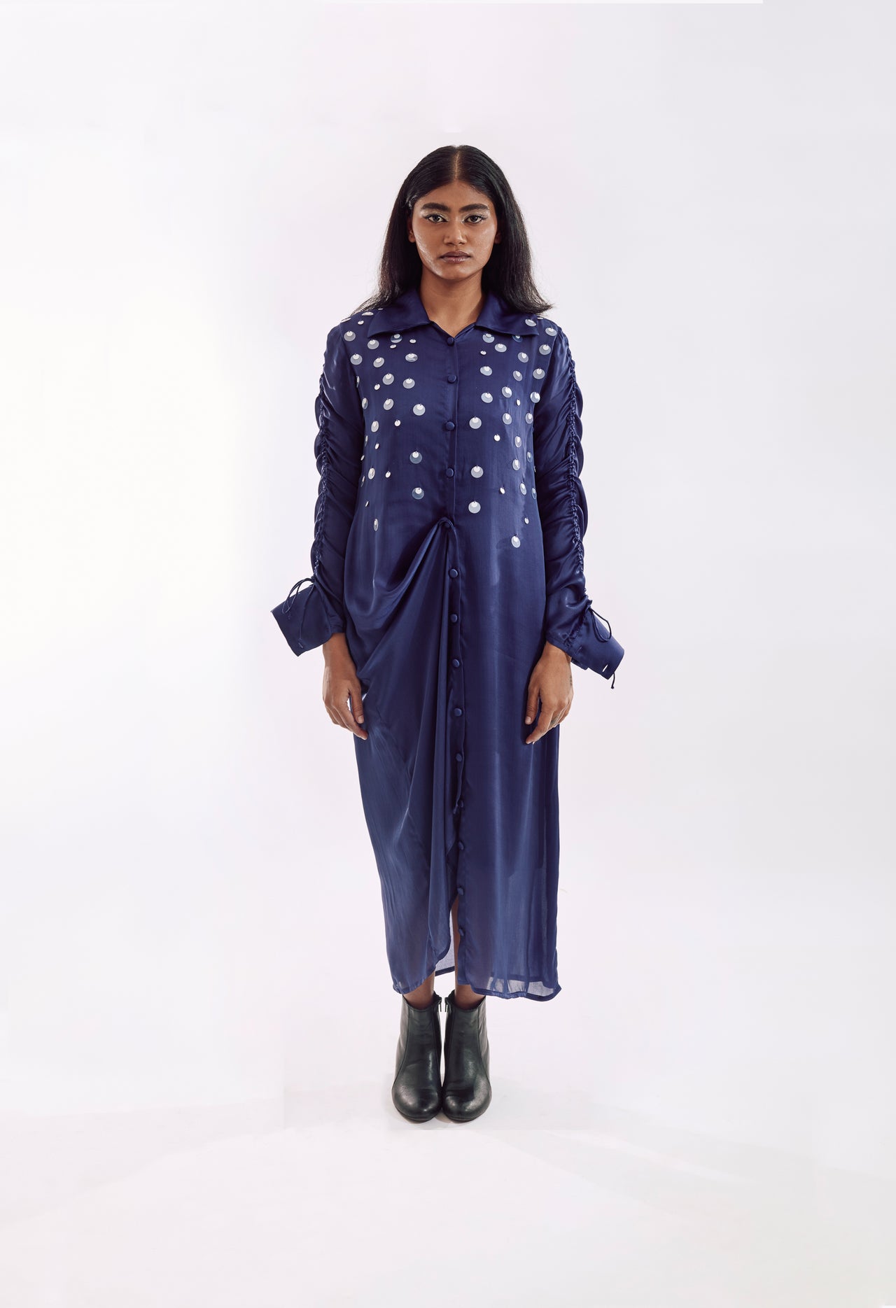 Draped_Sequin_Dress Indigo