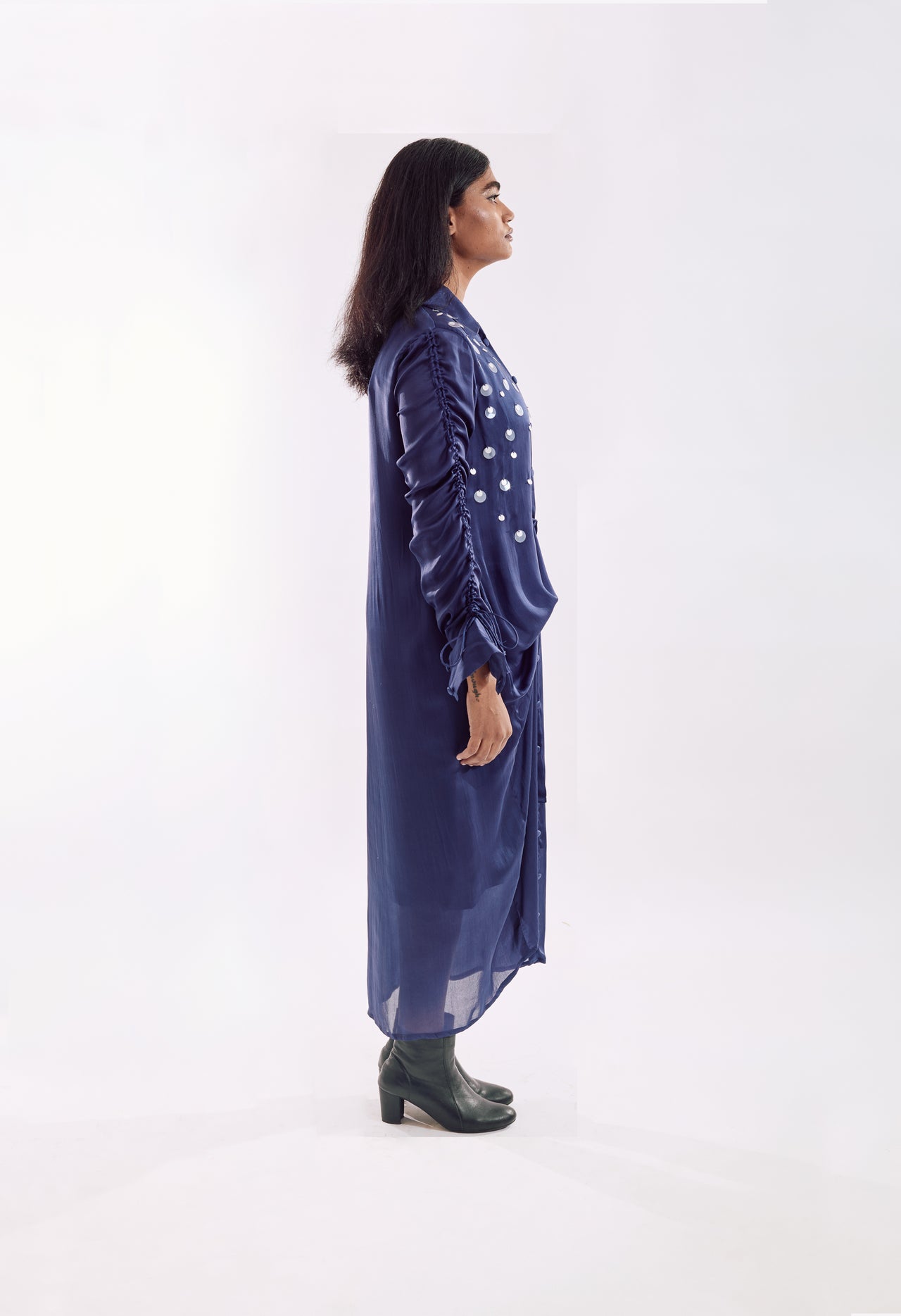 Draped_Sequin_Dress Indigo