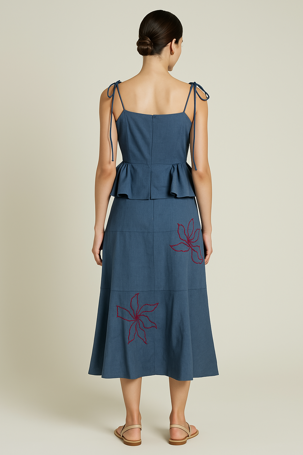 Denim Blue Banana Cotton Embroidered Skirt
