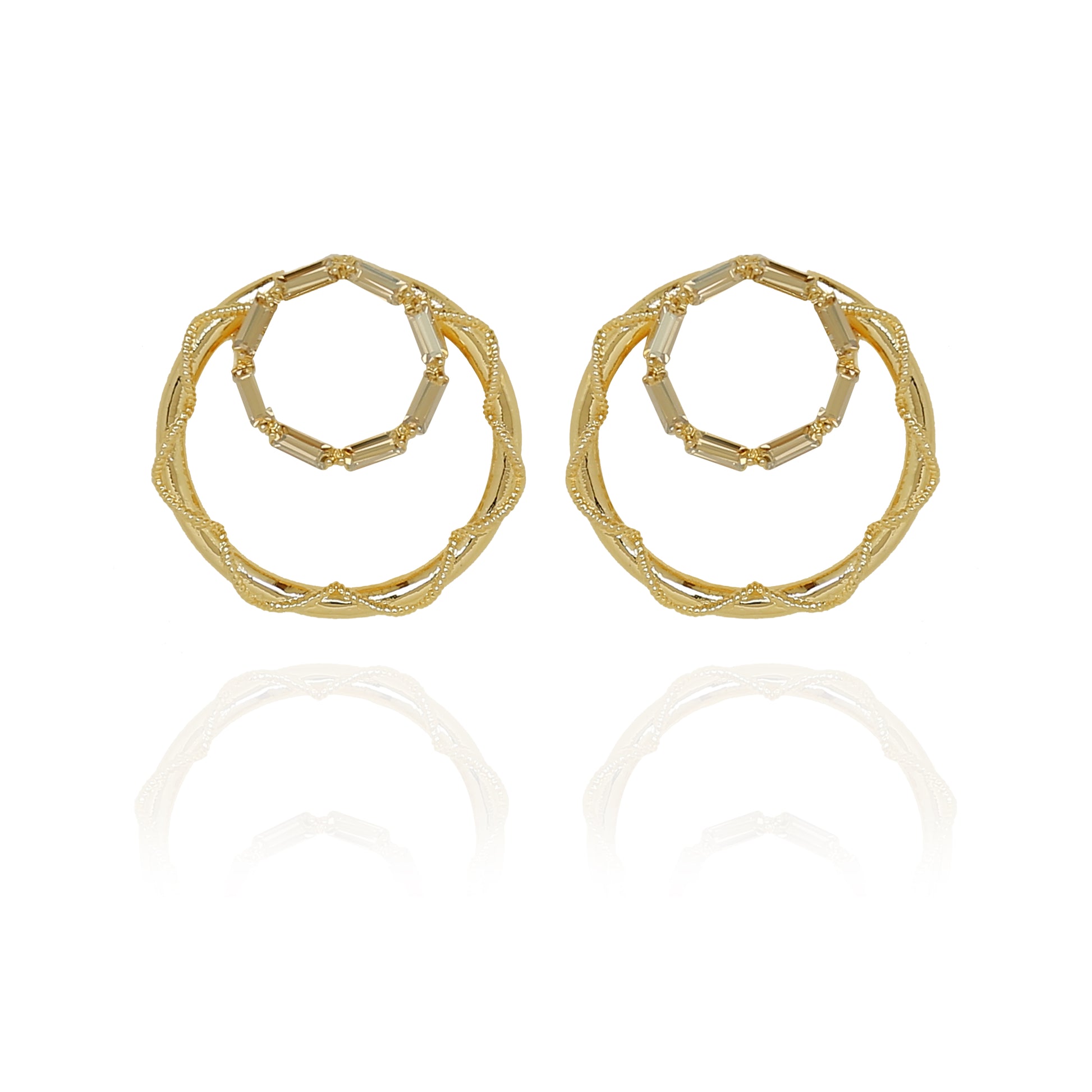 Gold Swarovski Crystals Circular Earrings