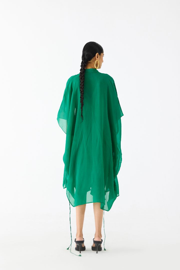 Emerald Midi Dress with Organza Cape