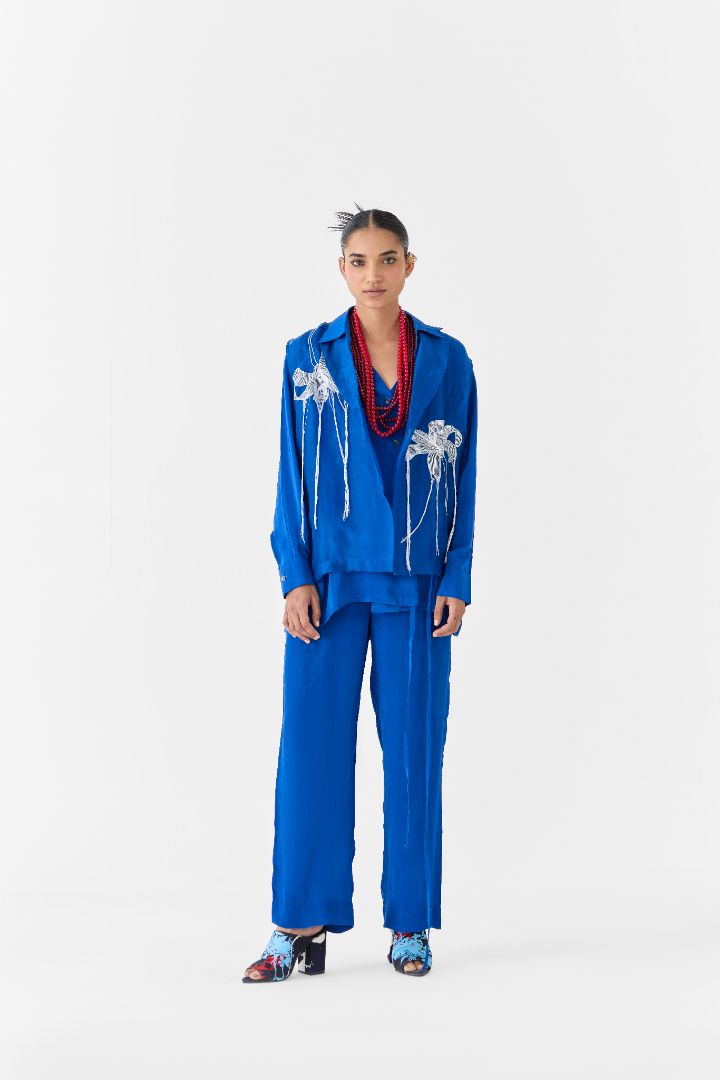 Indigo Blue Organza Blazer Set