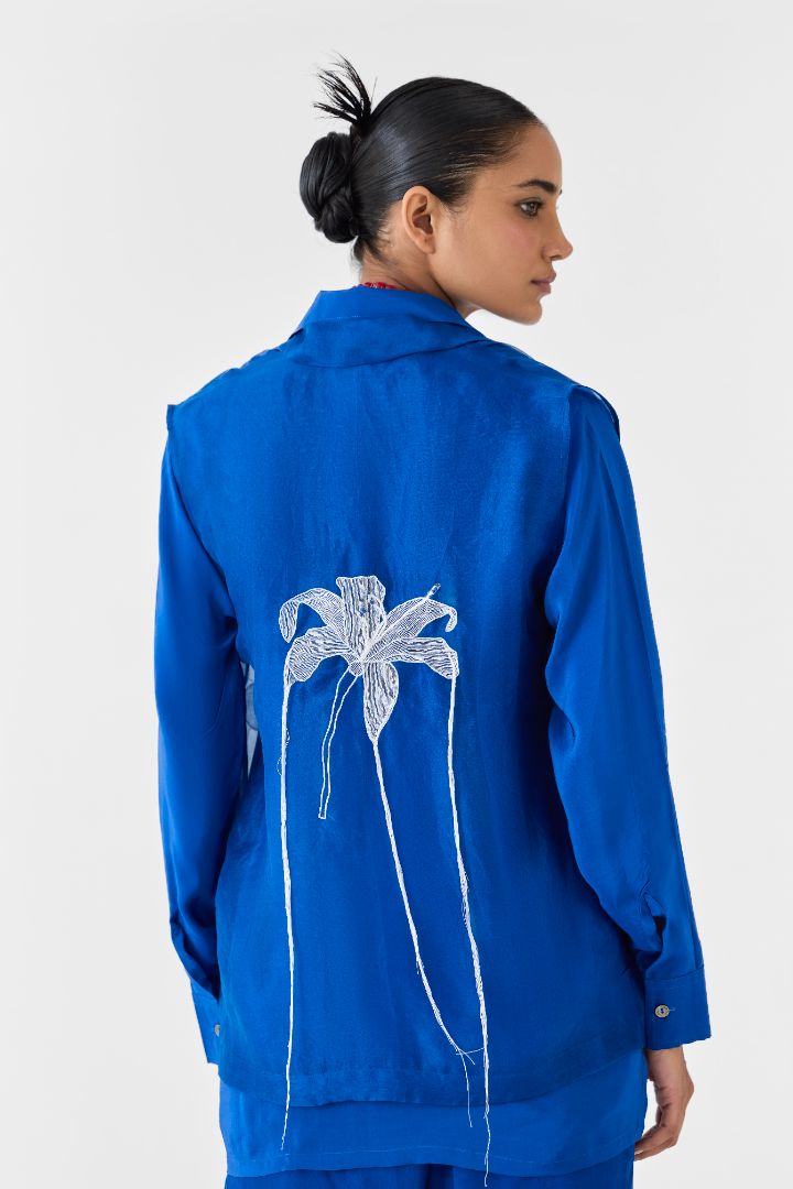 Indigo Blue Organza Blazer Set back