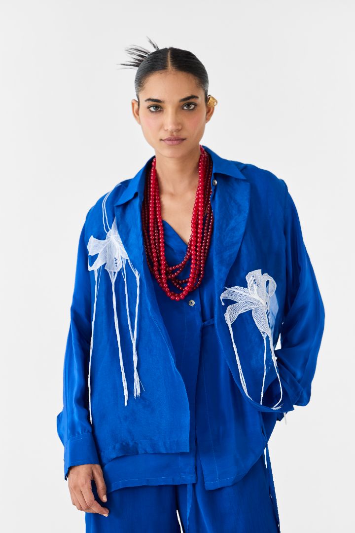Indigo Blue Organza Blazer Set