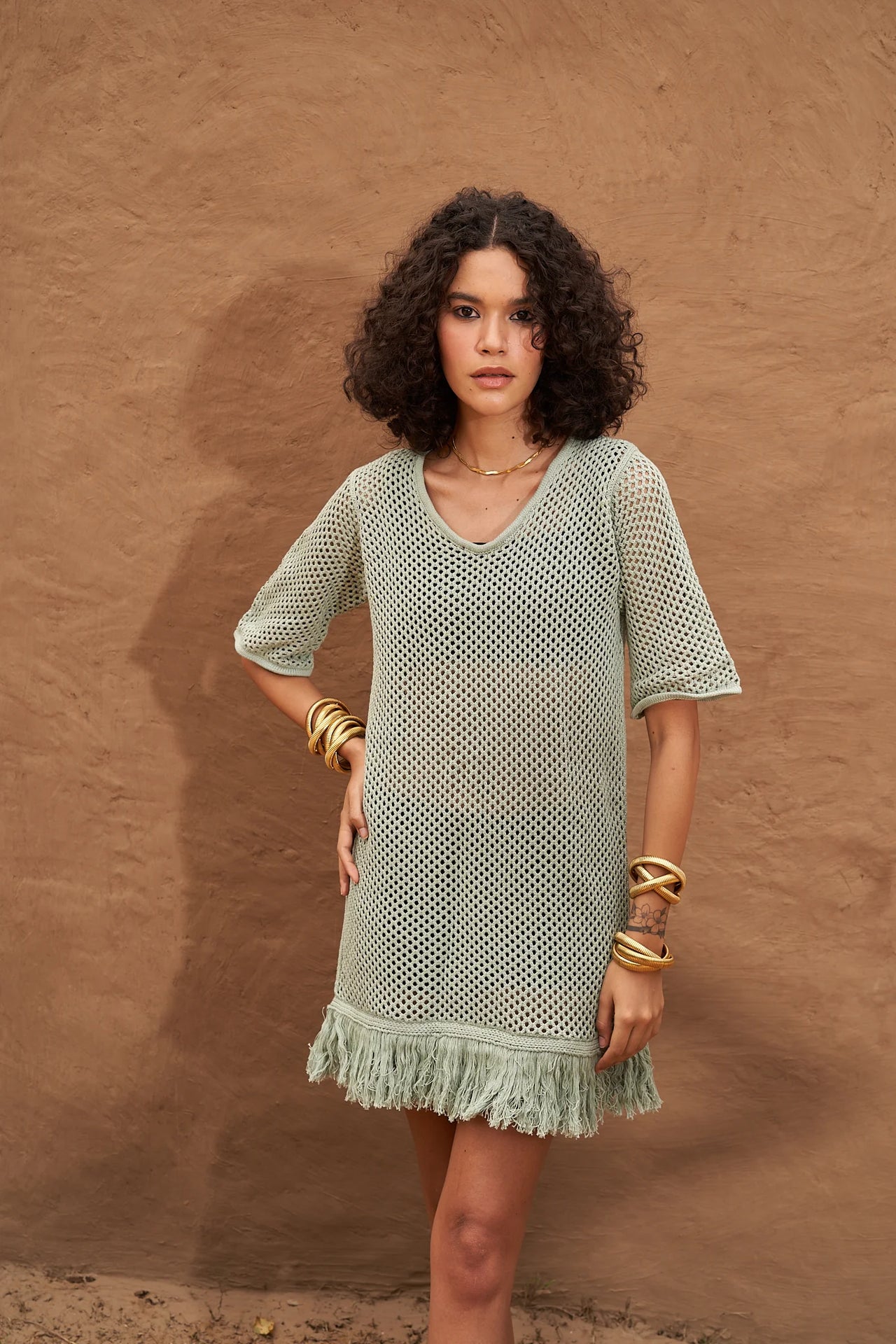 knit dress | green | beach coverall | mini dress