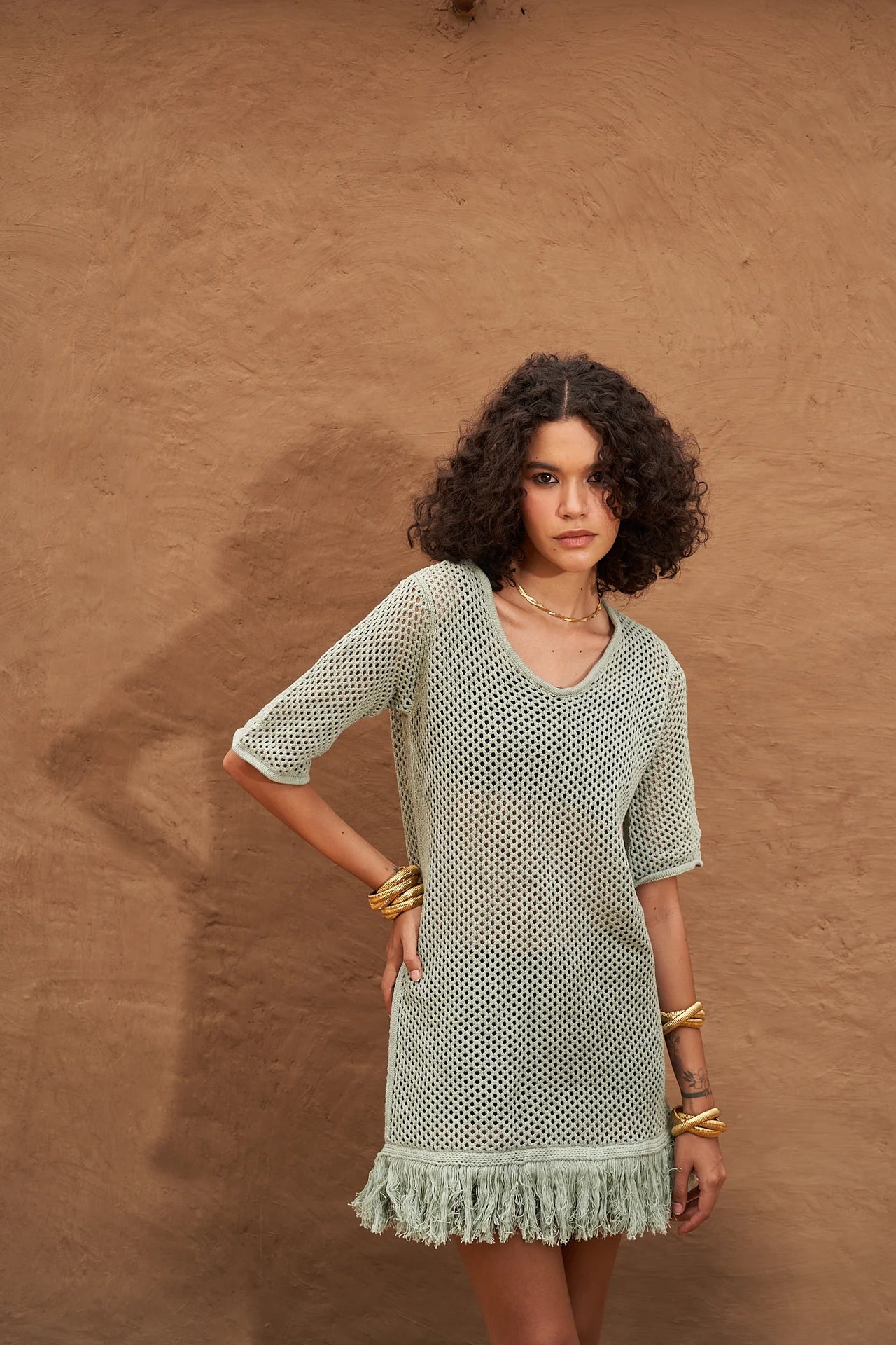knit dress | green | beach coverall | mini dress