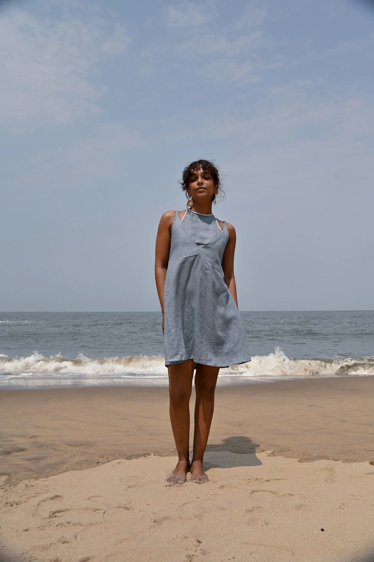 blue linen tie-up mini dress | summer