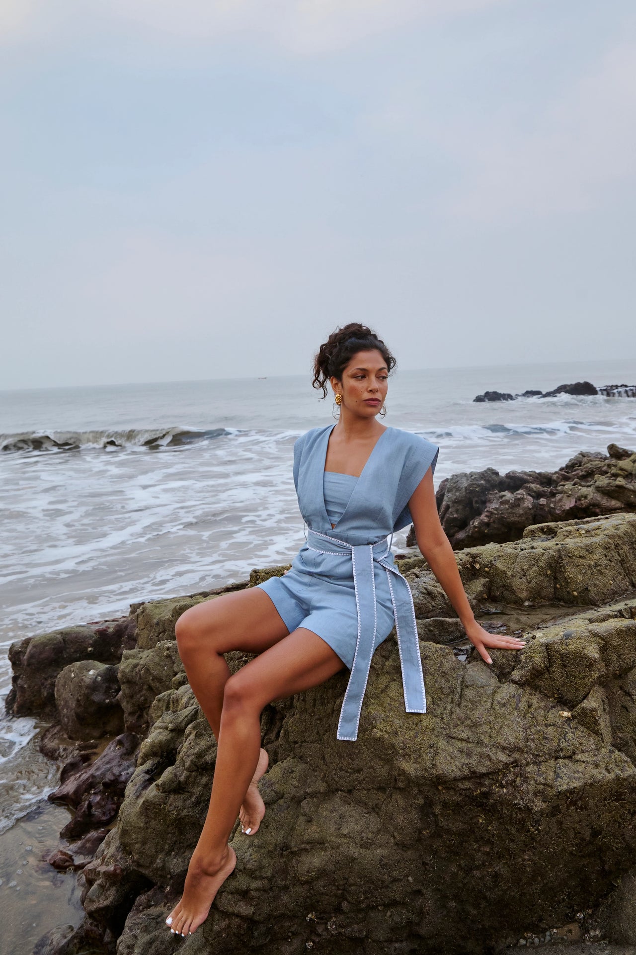 Blue Playsuit | Linen | Summer | Beach wear
