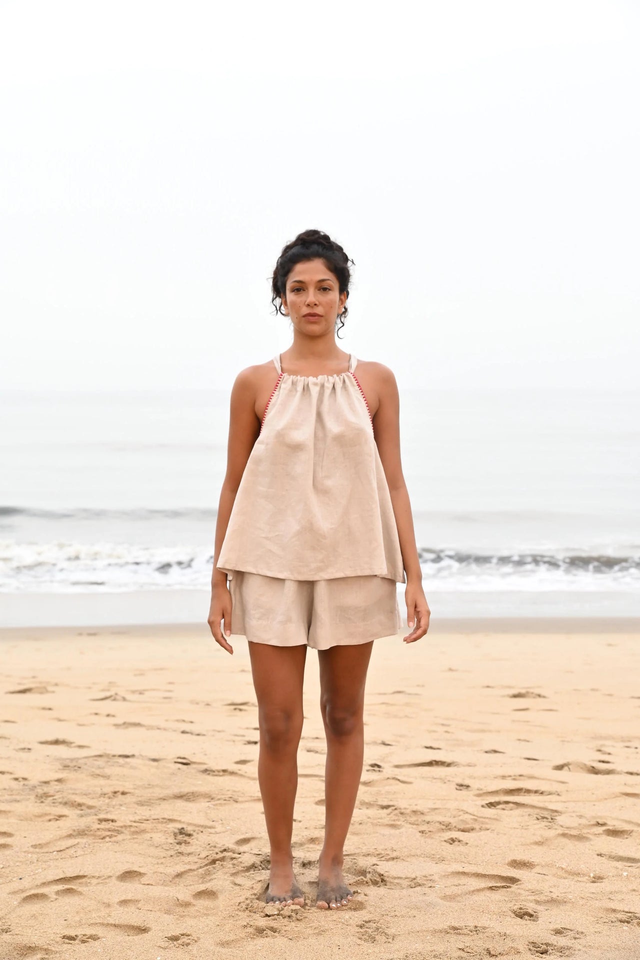 Beige Noir Halter Tie-Up Top